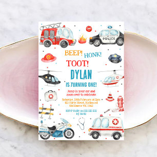 Invitación Cumpleaños de niño de coches y camiones de la ciud