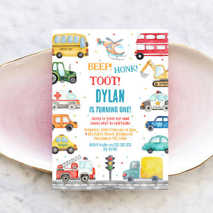 Invitación Cumpleaños de niño de coches y camiones de la ciud