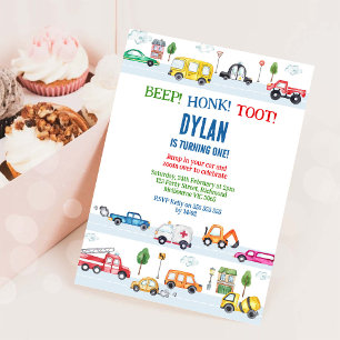 Invitación Cumpleaños de niño de coches y camiones de la ciud