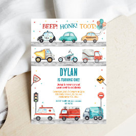 Invitación Cumpleaños de niño de coches y camiones de la ciud
