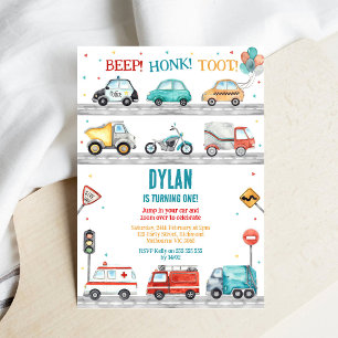Invitación Cumpleaños de niño de coches y camiones de la ciud