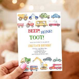 Invitación Cumpleaños de niño de coches y camiones de la ciud