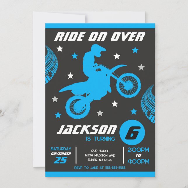 Invitación Cumpleaños de niño de motocross de bicicleta de ti (Anverso)