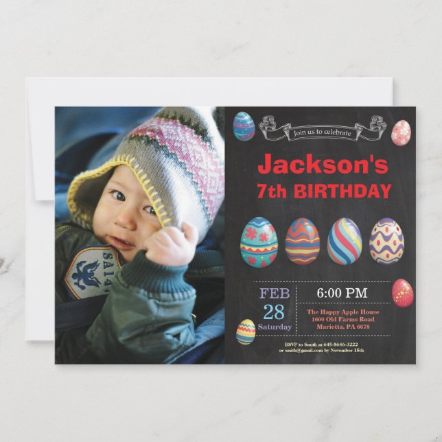 Invitación Cumpleaños de niño de Pascua Foto de Huevo de Pasc (Anverso)