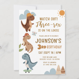 Invitación Cumpleaños de niño de tres-rex Dinosaurio 3 años