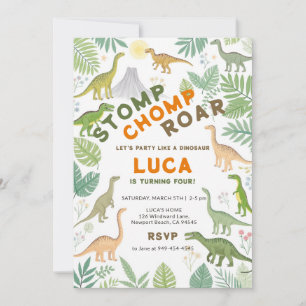 Invitación Cumpleaños de Niño Dinosaurio Selva Tropical Acuar