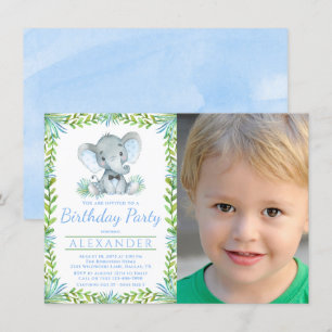 Invitación Cumpleaños de niño elefante cualquier número de fo