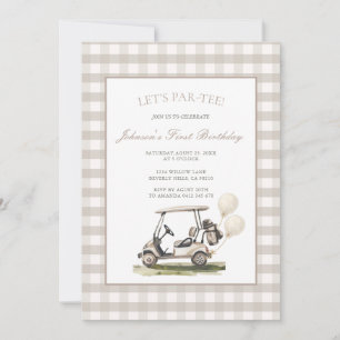 Invitación Cumpleaños de niño en carrito de golf a cuadros ne