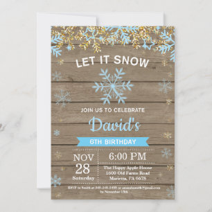 Invitación Cumpleaños de Niño en Invierno Rústico Copo de Nie