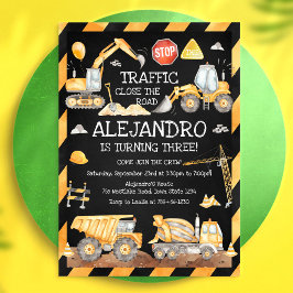 Invitación Cumpleaños de niño excavadora camión de volteo de 