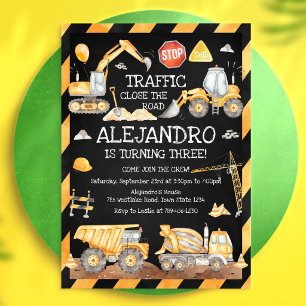 Invitación Cumpleaños de niño excavadora camión de volteo de 