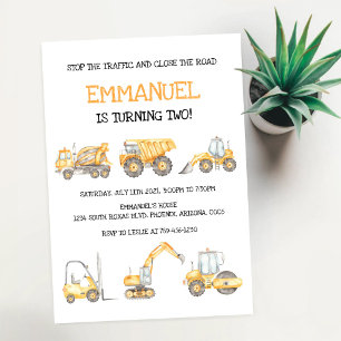 Invitación Cumpleaños de niño excavadora camión de volteo de 