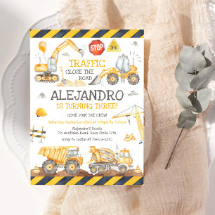 Invitación Cumpleaños de niño excavadora camión de volteo de 
