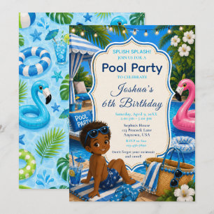 Invitación Cumpleaños de niño Fiesta de Piscina Azul