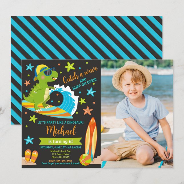Invitación Cumpleaños de Niño Fiesta de Verano en la Playa de (Anverso / Reverso)