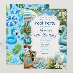 Invitación Cumpleaños de Niño Fiesta en la Piscina Azul