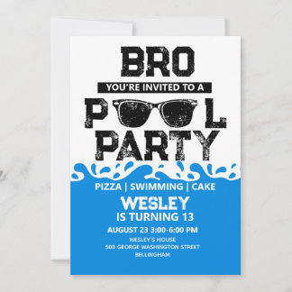 Invitación Cumpleaños de Niño Fiesta en Piscina Azul BRO