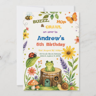 Invitación Cumpleaños de niño jardín acuarela de insectos y r