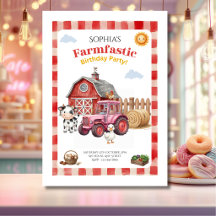 Cumpleaños de niño lindo de granja roja