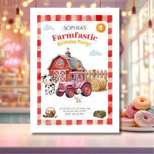 Invitación Cumpleaños de niño lindo de granja roja