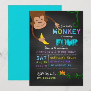 Invitación Cumpleaños de niño mono pizarra para cualquier eda
