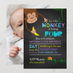 Invitación Cumpleaños de niño mono pizarra para cualquier eda