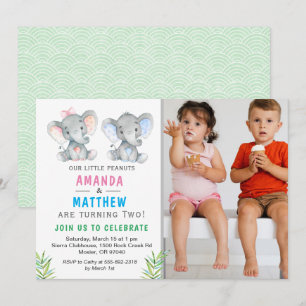 Invitación Cumpleaños de Niño Niña Hermano Elefante Cacahuete