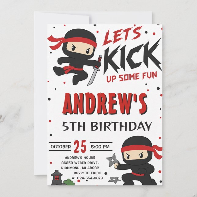 Invitación Cumpleaños de niño Ninja Warrior personalizado (Anverso)