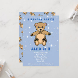 Invitación Cumpleaños de niño oso de peluche azul lindo