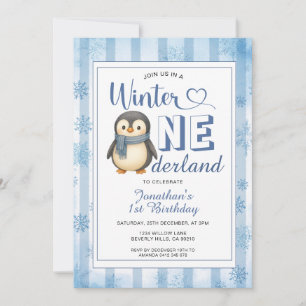 Invitación Cumpleaños de Niño Penguin Onederland de Invierno