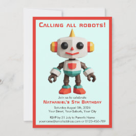 Invitación Cumpleaños de niño robot divertido lindo
