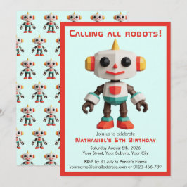 Invitación Cumpleaños de niño robot divertido lindo