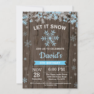 Invitación Cumpleaños de Niño Rústico de Invierno Copo de Nie