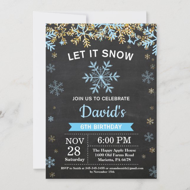 Invitación Cumpleaños de Niño Rustico de Invierno Copo de Nie (Anverso)