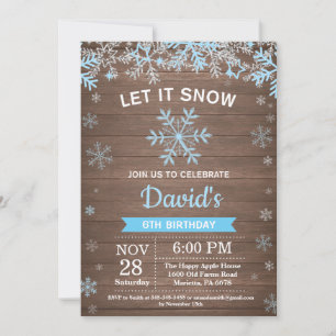 Invitación Cumpleaños de Niño Rústico de Invierno Copo de Nie