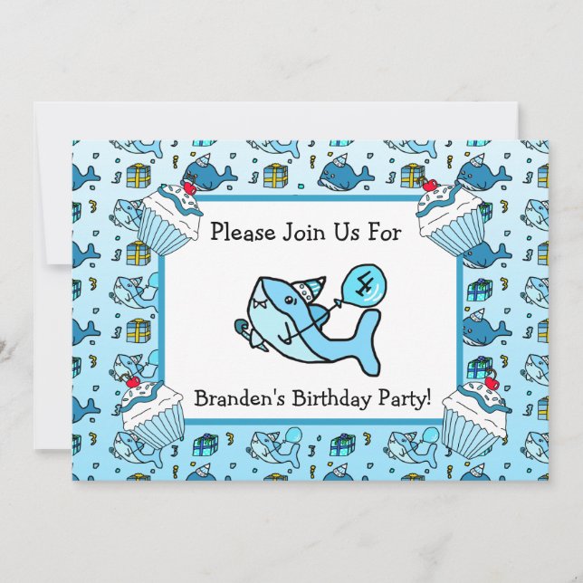 Invitación Cumpleaños de niño tiburón (Anverso)