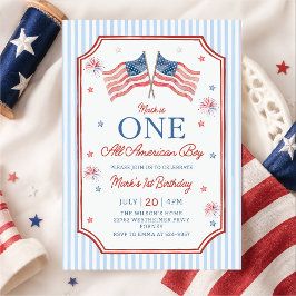 Invitación Cumpleaños de Niño Todo Americano del 4 de Julio