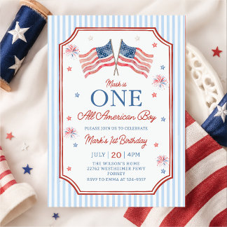 Invitación Cumpleaños de Niño Todo Americano del 4 de Julio
