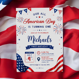 Invitación Cumpleaños de Niño Totalmente Americano 4 de Julio