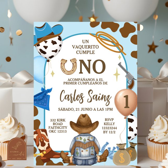 Invitación Cumpleaños de Niño Vaquero Azul Español (Subido por el creador)