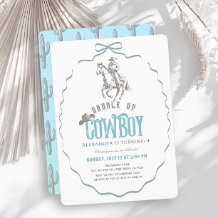Invitación Cumpleaños de niño vaquero occidental azul