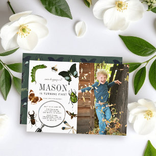 Invitación Cumpleaños de niño vintage con insectos y bichos