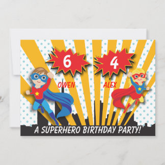 Invitación Cumpleaños de niño y Chica superhéroe