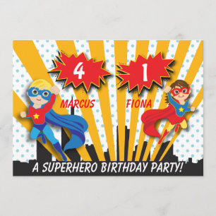 Invitación Cumpleaños de niño y Chica superhéroe