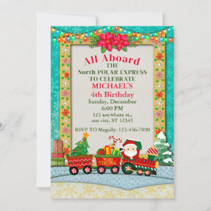 Invitación Cumpleaños de niño y Papá Noel en tren 