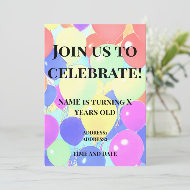 Invitación cumpleaños de niños (Anverso de pie)