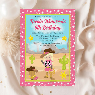 Invitación Cumpleaños de niños al estilo vaquero con vaquera