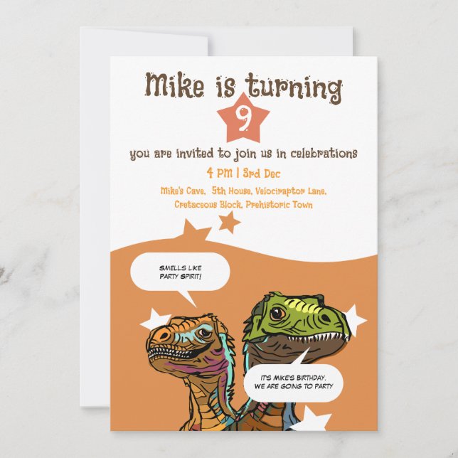Invitación Cumpleaños de niños amantes de los Dinos con temát (Anverso)