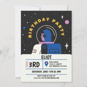 Invitación Cumpleaños de niños astronauta moderno negro