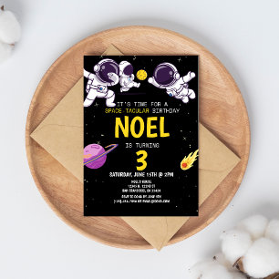 Invitación Cumpleaños de niños astronauta moderno negro